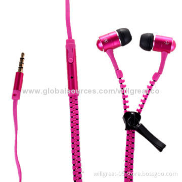 In-ear Zipper Style Earphones for iPhone, iPod, Mobile Phones, MP3 Players